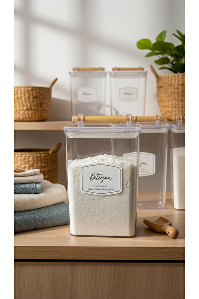 zezedesing Ξύλινο κουτί απορρυπαντικού με καπάκι και λαβή 2000ml Οργανωτής κο...