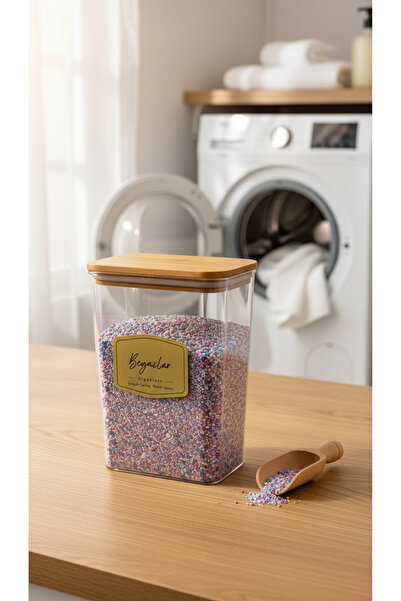 DükkanDa White Jar Organizer with Wooden Lid 2000 ml