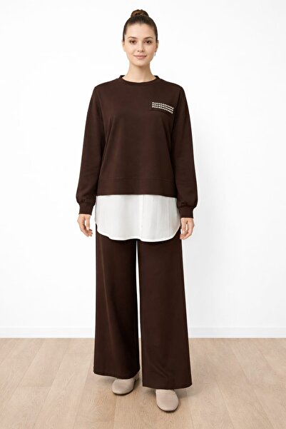 Nurcan Çetin 26493 Staple Detailed Color Mix Tunic Trouser Set