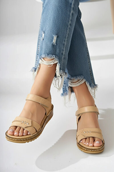 Lively Stylish Agna Women's Genuine Leather Comfortable Cork Sole Adjustable ...