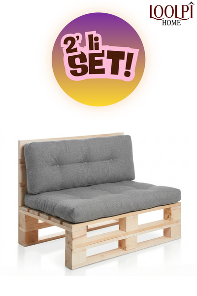 Loolpi Home Palet Koltuk Tekli Sırt Destekli ve Minderler Set Doğal Ahşap Bah...