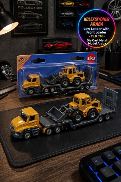 TOYFEST Siku 1616 Low Loader Ön Yükleyici Taşıyıcı Tır Çekici Kepçeli İş Maki...