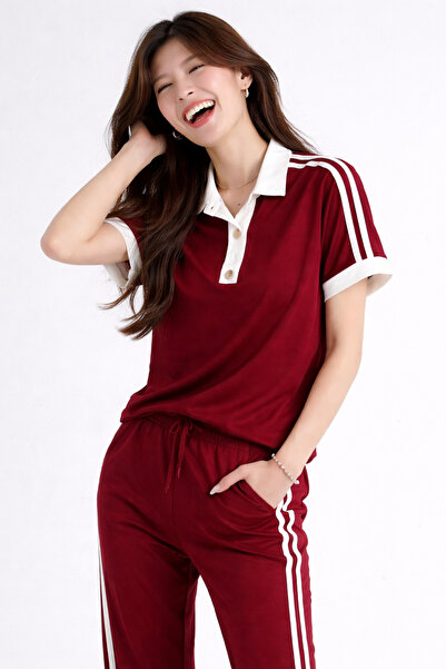 Velista Polo Collar Striped Modal Tracksuit Set