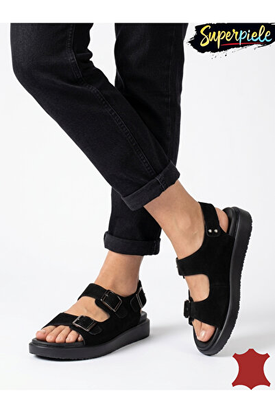 ANGEL BLUE Γυναικεία σανδάλια από γνήσιο δέρμα σουέτ με ρυθμιζόμενες αγκράφες