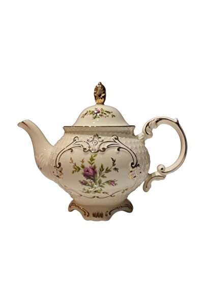 Twinkle Diana Porselen Ayaklı Servis Demlik Vintage Çiçek Desenli Gold Detaylı