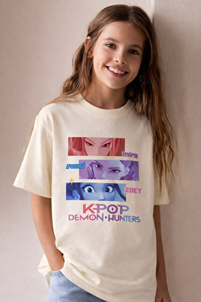 Little Aden Girl's Kpop Demon Hunters Printed 100% Cotton Oversize Summer T-S...