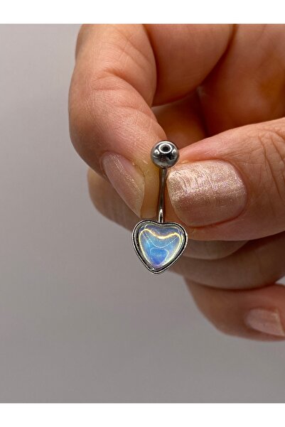 kurukafagift Hologram Yansımalı Çelik Göbek Piercing Kalp Figürlü Model
