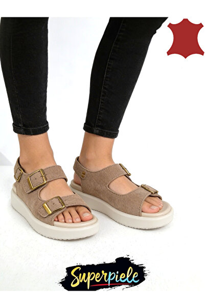 ANGEL BLUE Women's sandals made of genuine suede leather with adjustable buckles