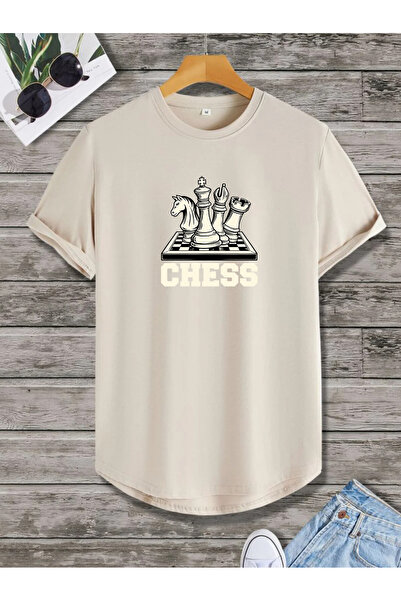 SUNFREE Tricou cu mânecă scurtă unisex, cu imprimeu șah, cu tiv oval, obișnui...