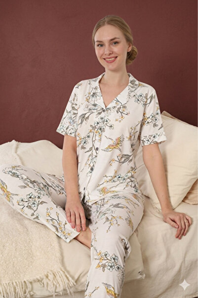Defkay 100% Cotton Short Sleeve Full Button Women's Pajama Set - Soft Texture...