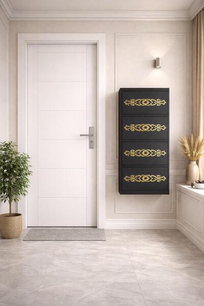 KARLI 4'LÜ ANTRASİT GOLD DESENLİ METAL AYAKKABILIK