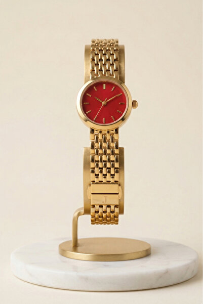 OQQO Kyra Round Case Red Dial Gold Women's Wristwatch