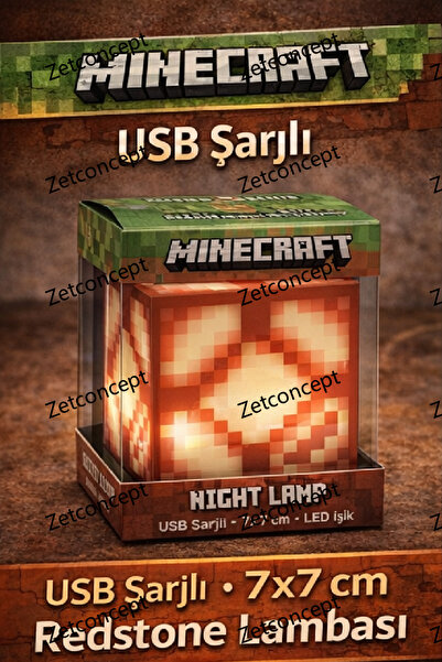 ZETCONCEPT Minecraft Pixel Lamp – USB Şarjlı LED Gece Lambası (Creeper /Redst...