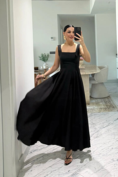 Sorridi Square Neckline Füsun Dress with Bow on the Back