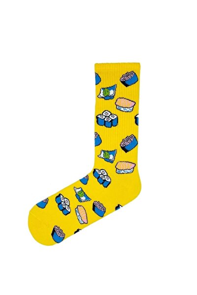 Zumiya Unisex Sushi Patterned Cotton Gift Yellow Colored Socks