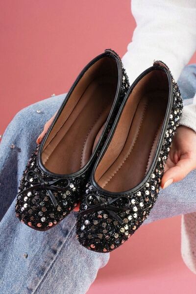 modayasam Sequined Bow Detailed Ballerina Flats