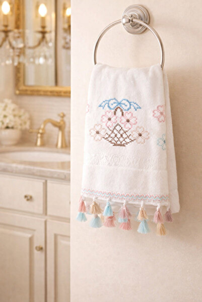Bikaya Home Velvet Tasseled Embroidered Hand & Face Towel 50X90 cm |   Set of...