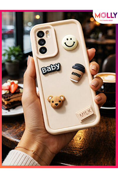 Molly Beige Edges Thick 3D Embossed Baby Bear Mood Silicone Case for Oppo A16