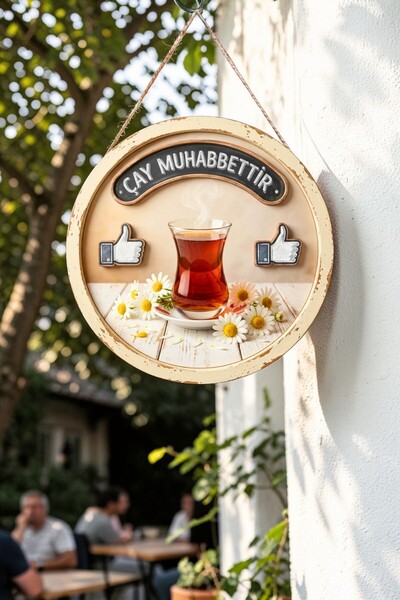 Nod Çay Temalı İpli Ahşap Kapı Duvar Mutfak Cafe Çay Ocağı Süsü, 30 x 50 cm
