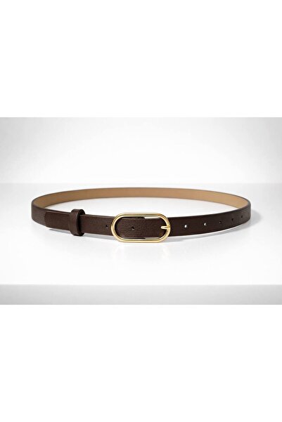 ELVEA Women's Brown Faux Leather Belt with Gold Buckle