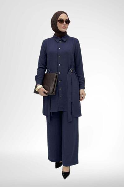 Armine TREND Belt Detailed Wide Leg Trousers Suit Brown 26Yt609