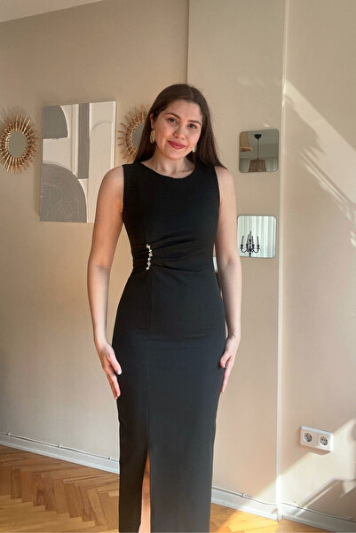 Sorridi Slit Midi Dress with Draped Accessory Detail