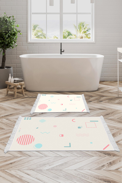 Empressco Luna Cotton Fringed Geometric Toilet Set, Non-Slip Base, E5015, White