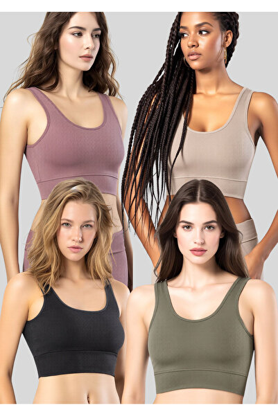 Loule Pack of 4 Women's Ribbed & Padded Crop Top Bustier Set