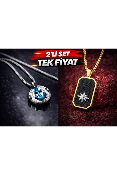 voyageaccessory Stainless Steel Set of 2 & North Star & Anchor Necklaces