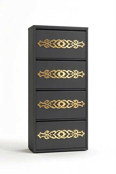 KARLI 4'LÜ ANTRASİT GOLD DESENLİ METAL AYAKKABILIK