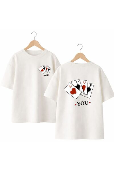 playwear Love Playing Cards Printed 100% Cotton Oversize Loose Regular Fit Cr...