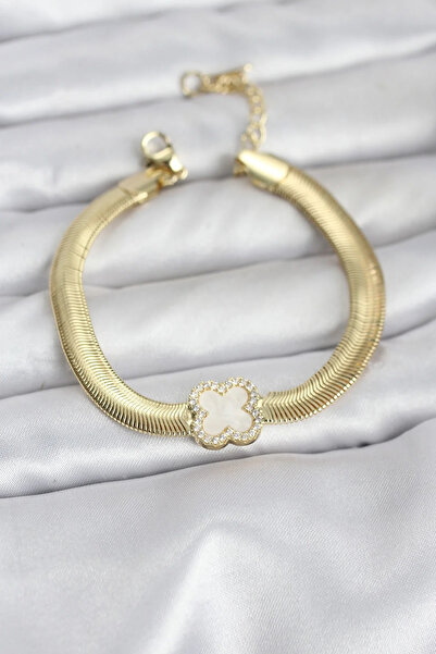 Marsilyan Nvdn- İetaks ™   316L Steel Gold Color White Clover Model Zircon St...