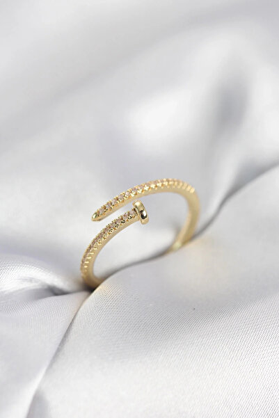 Marsilyan Nvdn- İetaks ™   Nail Model Zircon Stone Gold Color Women's Ring Ie...