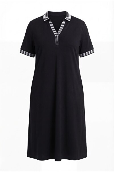 Ebsumu Women's Plus Size Striped Sho Fabric Black Dress