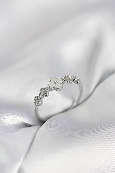 Marsilyan Nvdn- İetaks ™   Silver Color Minimal Clover and Zircon Stone Women...