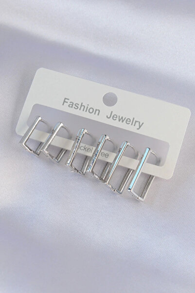 Marsilyan Nvdn- İetaks ™   Brass Silver Color Rectangular Model Earring Set I...