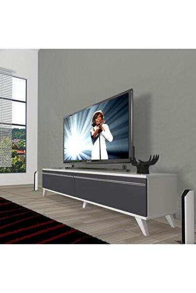 Decoraktiv Eko 140T Mdf Retro Tv Ünitesi Tv Sehpası - Beyaz Antrasit