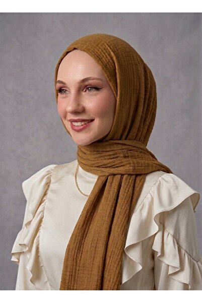 Nazellaa شال كشمير موسلين عصري باللون البني