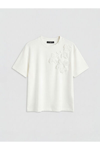 LC Waikiki Rmz Gi̇yi̇m Farkiyla Soft Touch Women's T-Shirt with Floral Appliqué