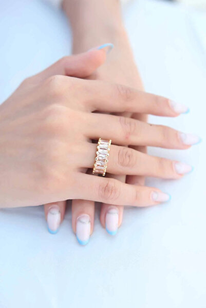 Marsilyan Nvdn- İetaks ™   Zircon Stone Baguette Gold Color Women's Ring Iegr...