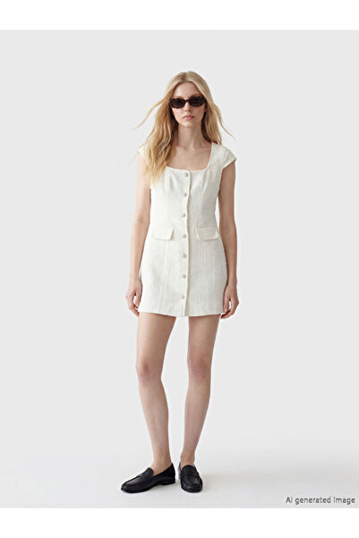 LC Waikiki Rmz Gi̇yi̇m Farkiyla Square Roba Collar Tweed Mini Dress