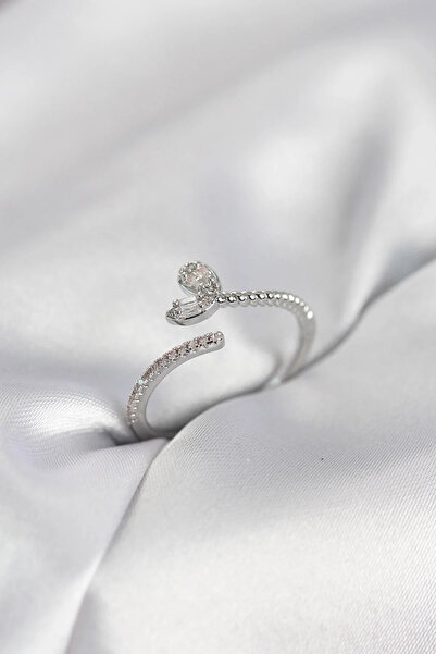 Marsilyan Nvdn- İetaks ™   Silver Color Brass Tail Heart Model Women's Ring I...