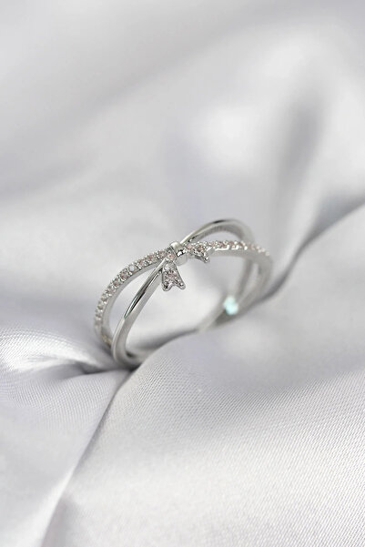 Marsilyan Nvdn- İetaks ™   Silver Color Zircon Stone Bow Model Women's Ring I...