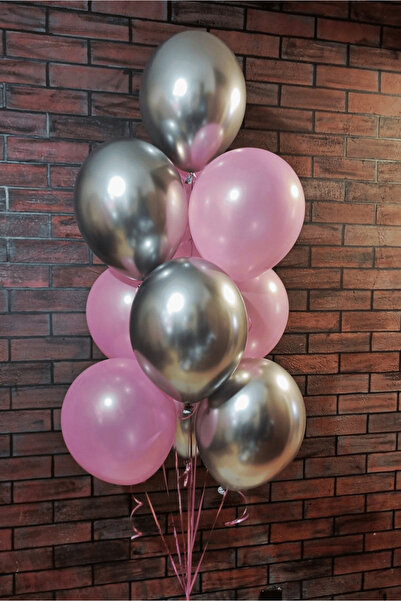 Bunloon Chrome Silver and Pearlescent Pink Balloon Set 10-Piece Party Decoration