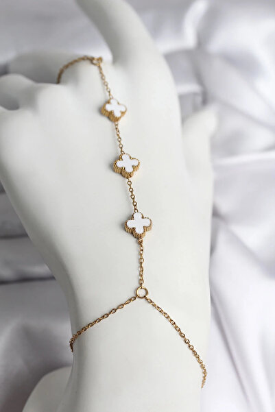 Marsilyan Nvdn- İetaks ™   316L Steel Gold Color White Clover Model Women's Ş...
