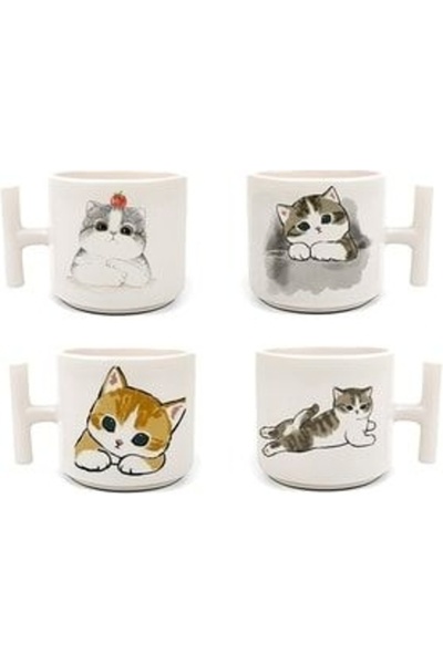 Tanem Tasarım Double Turkish Coffee Cup & Espresso Naughty Naughty Kittens 4-...