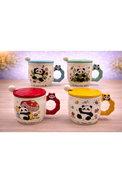 LINETTA STUDIO Sevimli Panda Kupa Bardak Isıya Dayanıklı Hediyelik Kupa Bardak