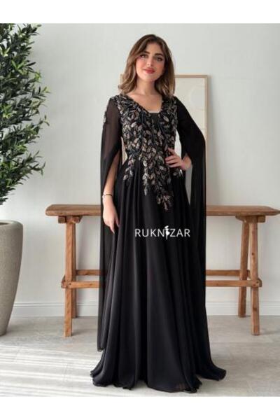 Gardenia Fashion Luxury Embroidered Black Chiffon Dress
