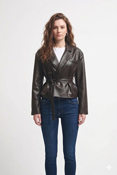 PRİFALDİ Pb Double-Breasted Belted Brown Leather Jacket