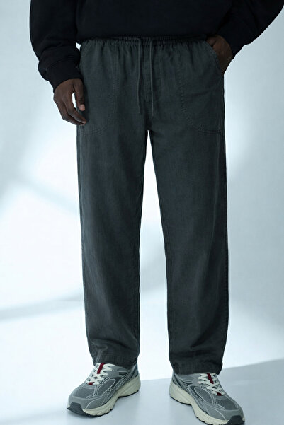 DAMGA JEANS Men's Casual Summer Trend Loose K.Khaki Linen Trousers